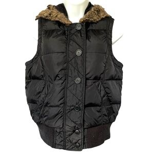 Jacob Connexion Vest Size L Quilted Black Puffer Full Zipper w. Buttona & Hood